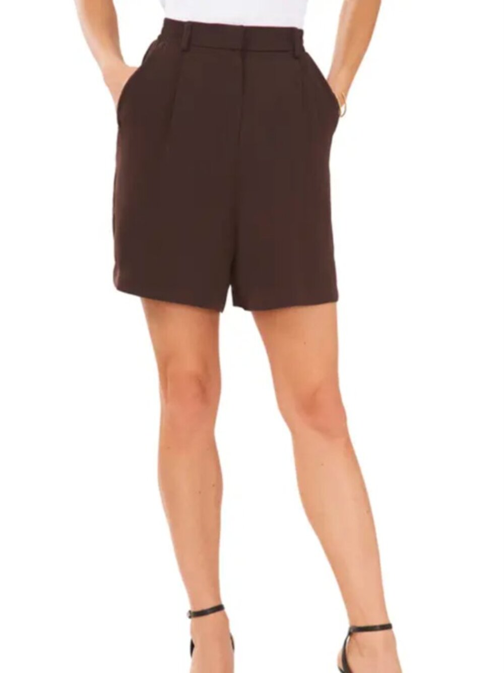 Halogen Women M 6-8 Brown High Rise Mom Dress Shorts Elastic Back Drapey Classic
